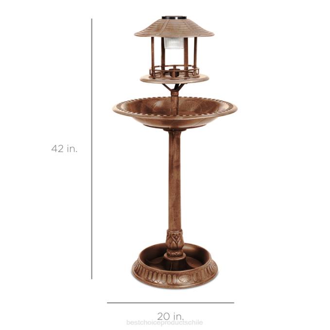 césped y jardín | Best Choice Products Baño para pájaros con pedestal para exteriores con luz solar y macetero, jaula decorativa para pájaros bronce08BN981