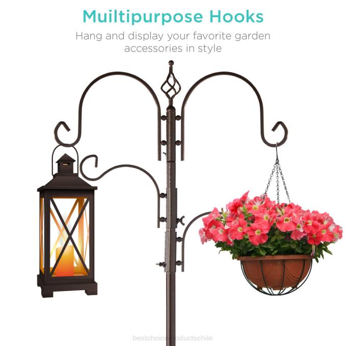 césped y jardín | Best Choice Products Estación de alimentación para pájaros con 4 ganchos, soporte de comedero de acero con 2 comederos para pájaros bronce08BN438