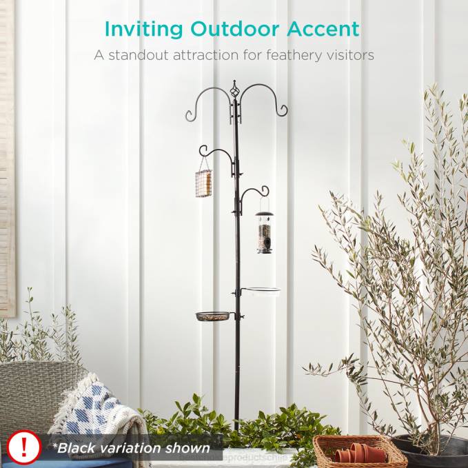 césped y jardín | Best Choice Products Estación de alimentación para pájaros con 4 ganchos, soporte de comedero de acero con 2 comederos para pájaros bronce08BN438
