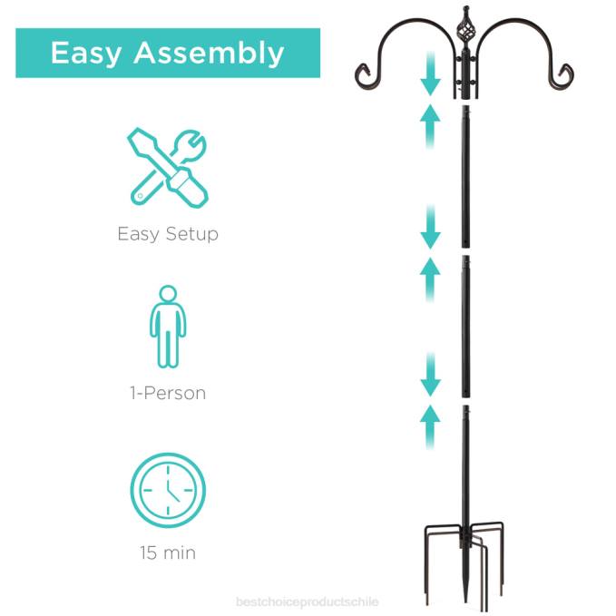 césped y jardín | Best Choice Products Estación de alimentación para pájaros con 4 ganchos, soporte de comedero de acero con 2 comederos para pájaros negro08BN437