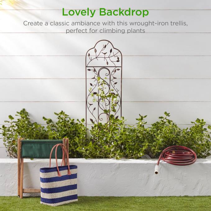 césped y jardín | Best Choice Products Panel de cerca de enrejado de jardín con arco de hierro con ramas, pájaros bronce08BN990