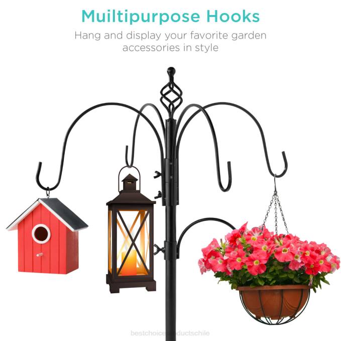 césped y jardín | Best Choice Products estación de alimentación para pájaros, soporte de comedero múltiple de acero de 6 ganchos con 4 comederos negro08BN443