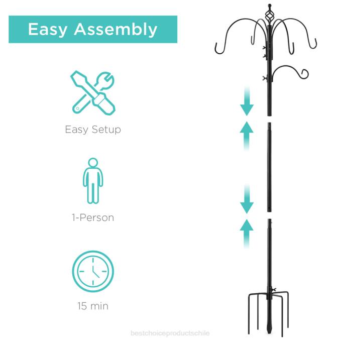 césped y jardín | Best Choice Products estación de alimentación para pájaros, soporte de comedero múltiple de acero de 6 ganchos con 4 comederos negro08BN443