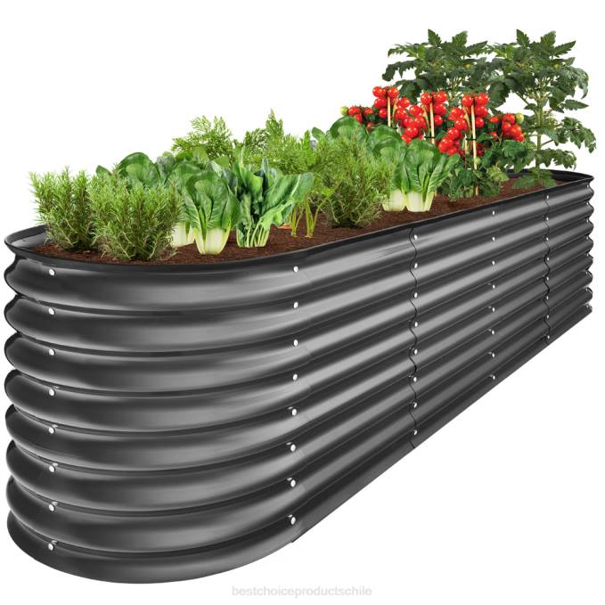 césped y jardín | Best Choice Products Cama de jardín elevada de metal, jardinera ovalada para exteriores para verduras carbón08BN993