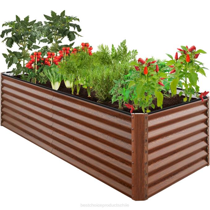 césped y jardín | Best Choice Products Cama de jardín elevada de metal para exteriores para verduras, flores y hierbas. grano de madera08BN440