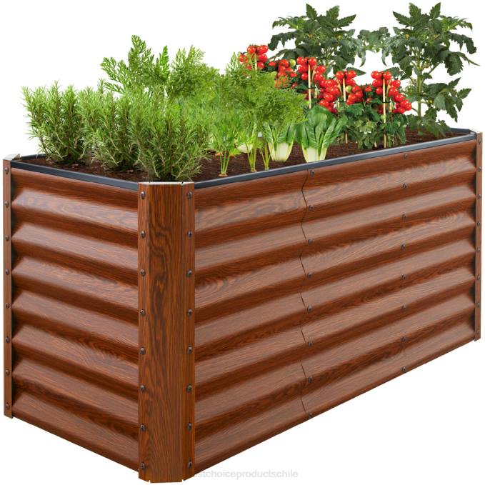 césped y jardín | Best Choice Products Cama de jardín elevada de metal para exteriores para verduras, flores y hierbas. grano de madera08BN457