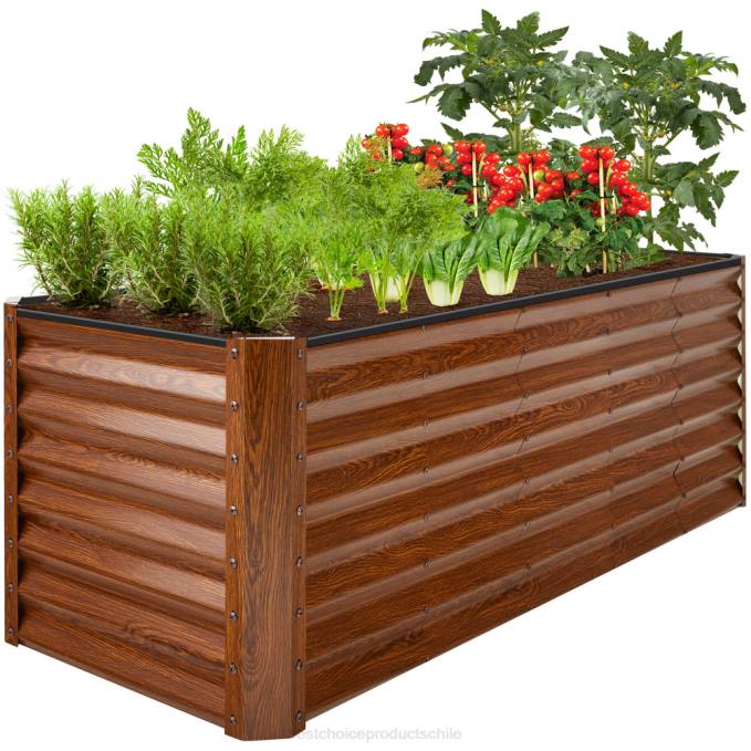 césped y jardín | Best Choice Products Cama de jardín elevada de metal para exteriores para verduras, flores y hierbas. grano de madera08BN470