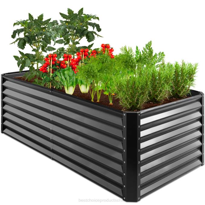 césped y jardín | Best Choice Products Cama de jardín elevada de metal para exteriores para verduras, flores y hierbas. gris08BN458