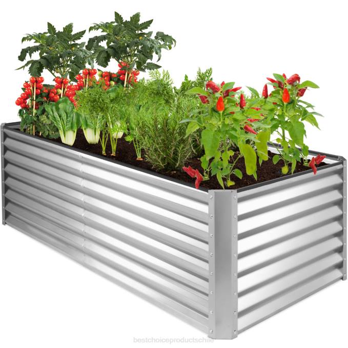 césped y jardín | Best Choice Products Cama de jardín elevada de metal para exteriores para verduras, flores y hierbas. plata08BN459