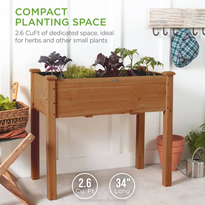 césped y jardín | Best Choice Products Cama de jardín elevada, soporte elevado para macetero de madera con revestimiento de cama bellota marrón08BN967