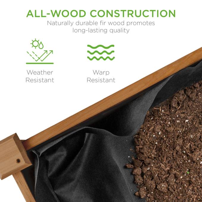 césped y jardín | Best Choice Products Cama de jardín elevada, soporte elevado para macetero de madera con revestimiento de cama bellota marrón08BN967