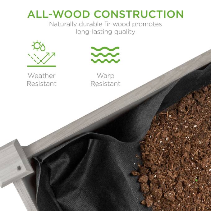 césped y jardín | Best Choice Products Cama de jardín elevada, soporte elevado para macetero de madera con revestimiento de cama gris08BN966