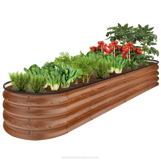 césped y jardín | Best Choice Products Cama de jardín ovalada elevada de metal para exteriores para verduras y flores grano de madera08BN467