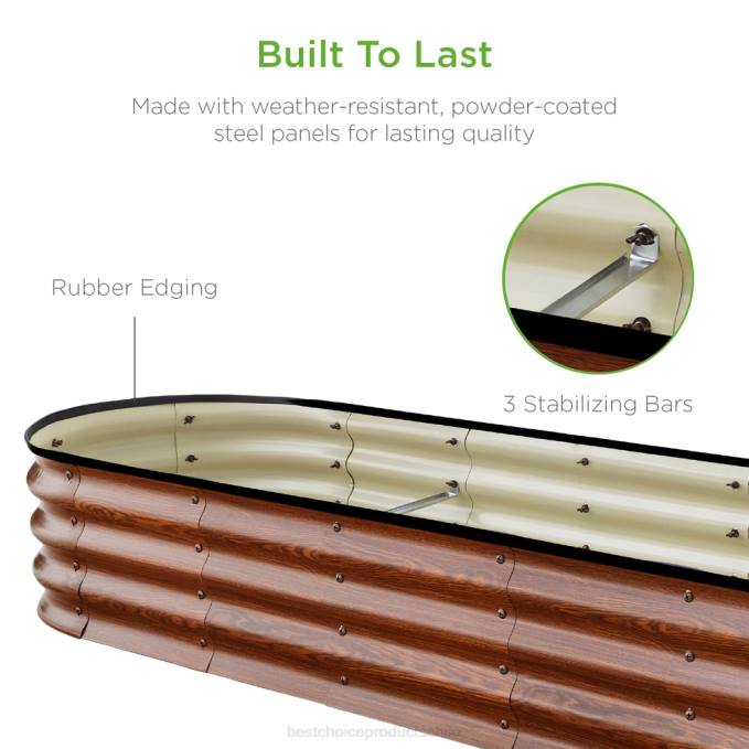césped y jardín | Best Choice Products Cama de jardín ovalada elevada de metal para exteriores para verduras y flores grano de madera08BN467