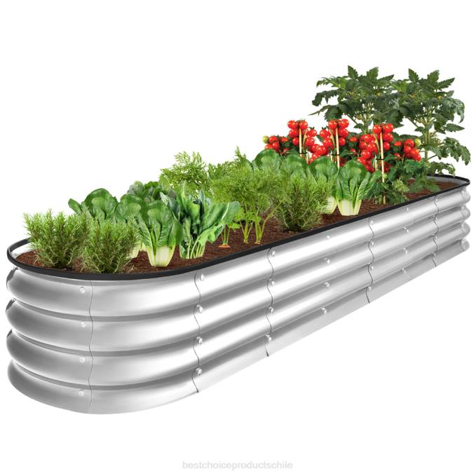 césped y jardín | Best Choice Products Cama de jardín ovalada elevada de metal para exteriores para verduras y flores plata08BN468