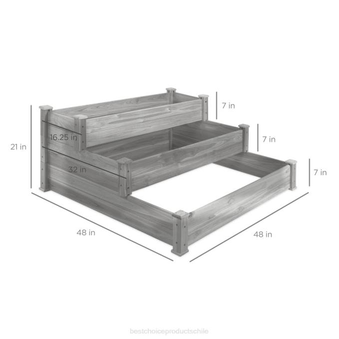 césped y jardín | Best Choice Products Macetero elevado de 3 niveles de madera de abeto para jardín con configuración apilable y plana gris08BN978