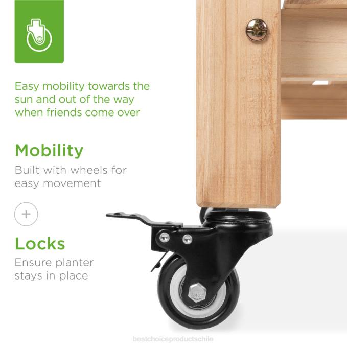 césped y jardín | Best Choice Products Macetero elevado móvil para jardín con ruedas y estante natural08BN473