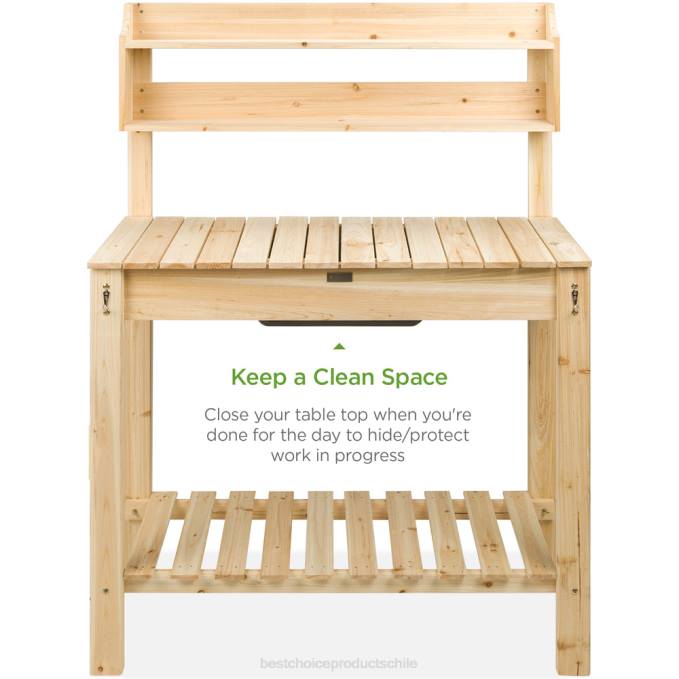 césped y jardín | Best Choice Products banco para macetas de jardín de madera con mesa deslizante, fregadero seco apto para alimentos natural08BN476