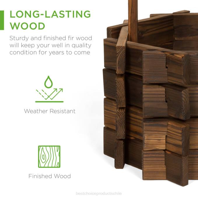 césped y jardín | Best Choice Products decoración rústica del patio de la jardinera del pozo de los deseos de madera con cubo colgante marrón08BN955