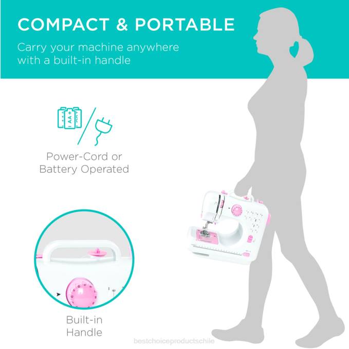 accesorio Best Choice Products Máquina de coser portátil con pedal de 6v y 12 patrones de puntada. rosa/blanco08BN1092
