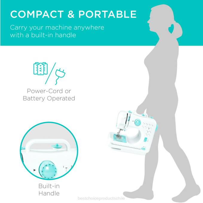 accesorio Best Choice Products Máquina de coser portátil con pedal de 6v y 12 patrones de puntada. verde azulado08BN1090