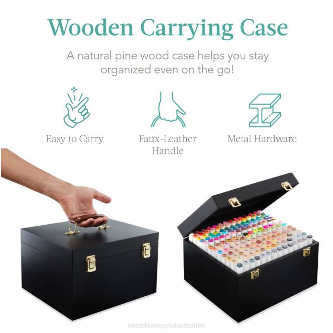 accesorio Best Choice Products kit de rotulador a base de alcohol con pincel y punta de cincel, estuche de transporte negro08BN1047