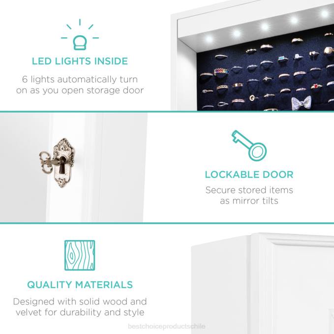 accesorio Best Choice Products Armario con espejo de joyería de pie de 6 niveles con luces LED blanco08BN712