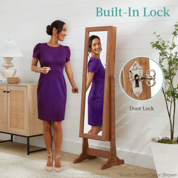 accesorio Best Choice Products Armario con espejo para joyería independiente de cuerpo entero con interior de terciopelo lavanda08BN1200