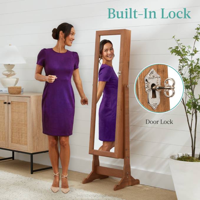 accesorio Best Choice Products Armario con espejo para joyería independiente de cuerpo entero con interior de terciopelo sabio08BN1201