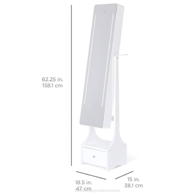 accesorio Best Choice Products Armario de joyería con espejo LED de cuerpo entero de pie con luces interiores y exteriores blanco08BN1184