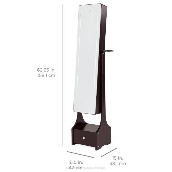accesorio Best Choice Products Armario de joyería con espejo LED de cuerpo entero de pie con luces interiores y exteriores marrón08BN1183