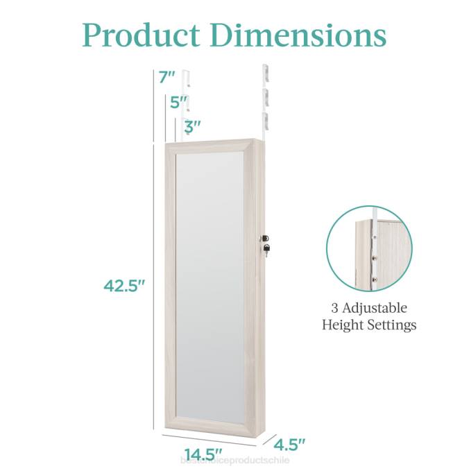 accesorio Best Choice Products Armario para joyería con espejo de montaje en puerta/pared con espejo interior, luces LED blanco costero08BN609
