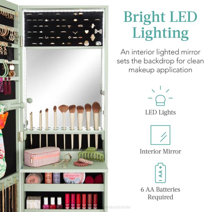 accesorio Best Choice Products Armario para joyería con espejo de montaje en puerta/pared con espejo interior, luces LED sabio08BN598
