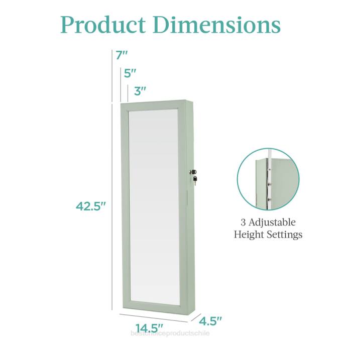 accesorio Best Choice Products Armario para joyería con espejo de montaje en puerta/pared con espejo interior, luces LED sabio08BN598