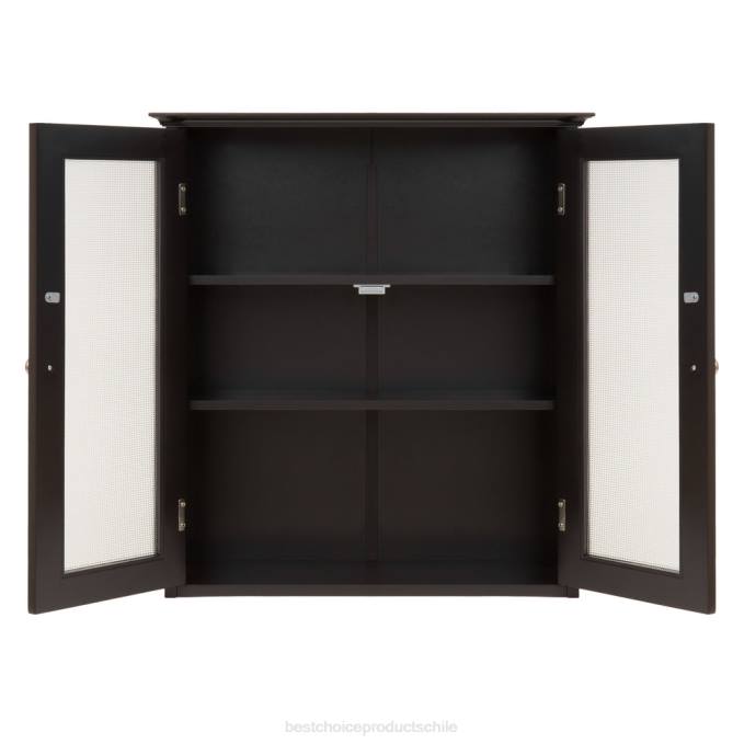 accesorio Best Choice Products Botiquín de pared para baño con puertas dobles de vidrio templado marrón08BN1282