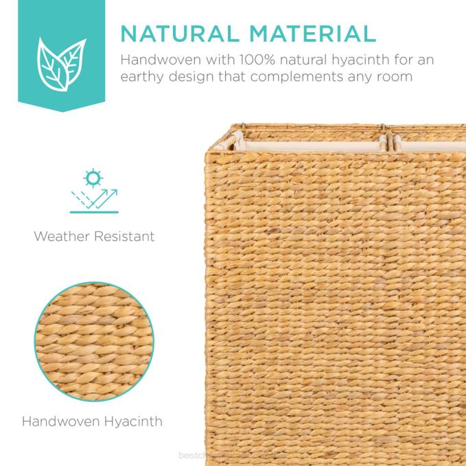 accesorio Best Choice Products Cesto doble extra grande de jacinto de agua para la ropa sucia con 2 bolsas de revestimiento marrón08BN348