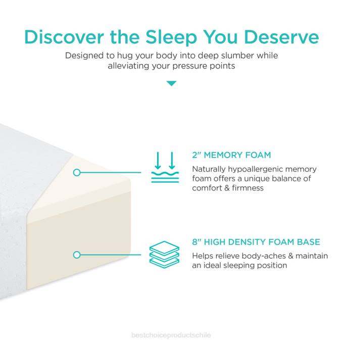accesorio Best Choice Products Colchón de espuma viscoelástica de doble capa de 10 pulgadas con espuma certificada certipur-us belleza08BN1191