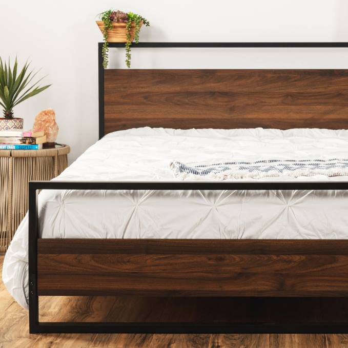 accesorio Best Choice Products Estructura de cama tamaño queen con plataforma de madera y metal con listones de madera marrón oscuro08BN350