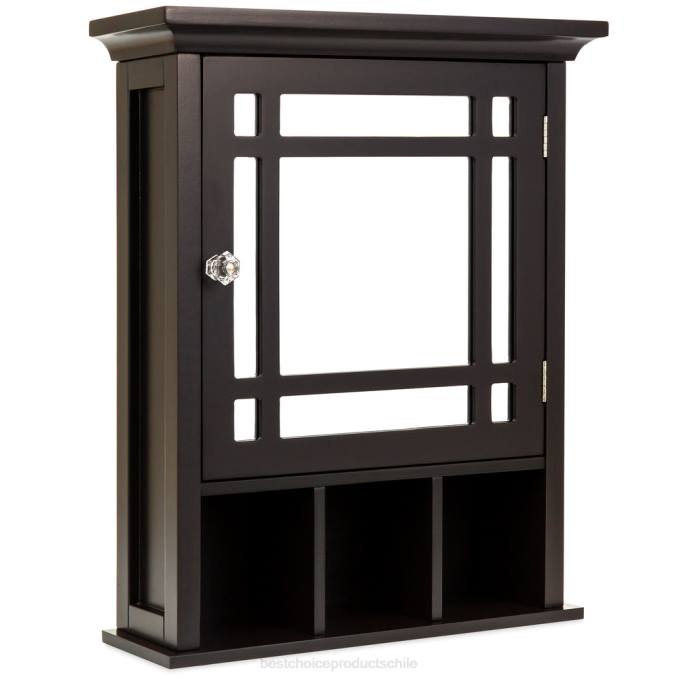 accesorio Best Choice Products Gabinete de almacenamiento de pared con espejo de tocador para baño Café exprés08BN1290