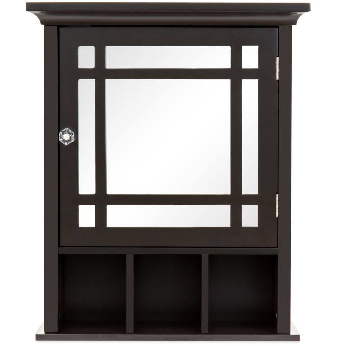 accesorio Best Choice Products Gabinete de almacenamiento de pared con espejo de tocador para baño Café exprés08BN1290