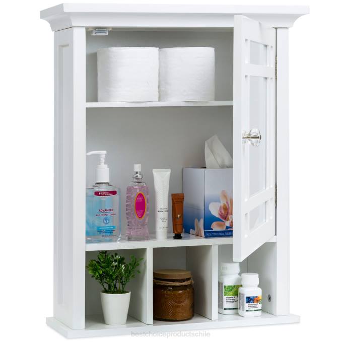accesorio Best Choice Products Gabinete de almacenamiento de pared con espejo de tocador para baño blanco08BN1291