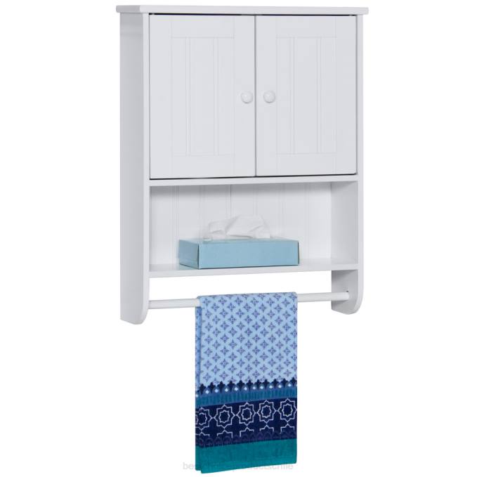accesorio Best Choice Products Gabinete de organización de almacenamiento de pared para baño con puertas dobles y toallero blanco08BN1284