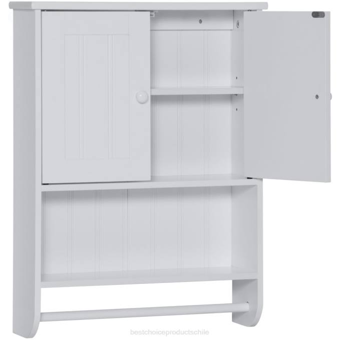 accesorio Best Choice Products Gabinete de organización de almacenamiento de pared para baño con puertas dobles y toallero blanco08BN1284