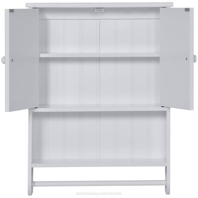 accesorio Best Choice Products Gabinete de organización de almacenamiento de pared para baño con puertas dobles y toallero blanco08BN1284