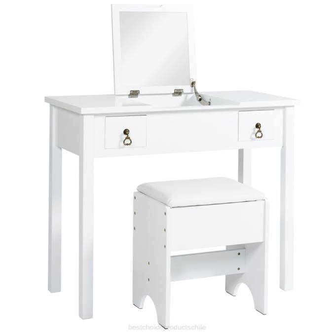 accesorio Best Choice Products Juego de tocador de baño con espejo cuadrado y taburete. blanco08BN1303