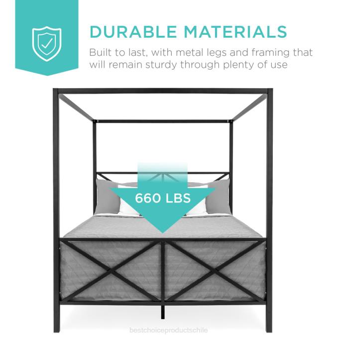 accesorio Best Choice Products Marco de cama con dosel de metal moderno tamaño queen de 4 postes con cabecera y pie de cama blanco08BN1300