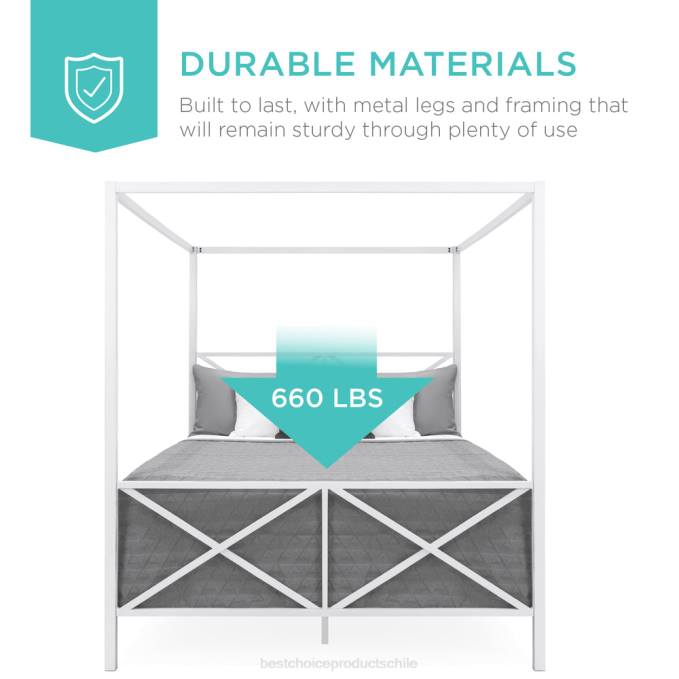 accesorio Best Choice Products Marco de cama con dosel de metal moderno tamaño queen de 4 postes con cabecera y pie de cama blanco08BN1300