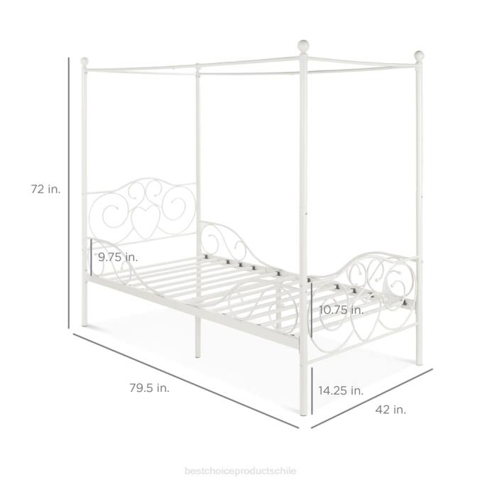 accesorio Best Choice Products Marco de cama doble con dosel de metal clásico de 4 postes y diseño de volutas de corazón blanco08BN361
