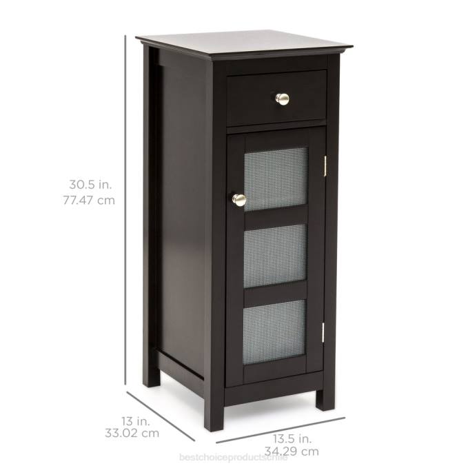 accesorio Best Choice Products mueble de almacenamiento para baño con 3 estantes, puertas dobles de vidrio templado café expreso08BN1293