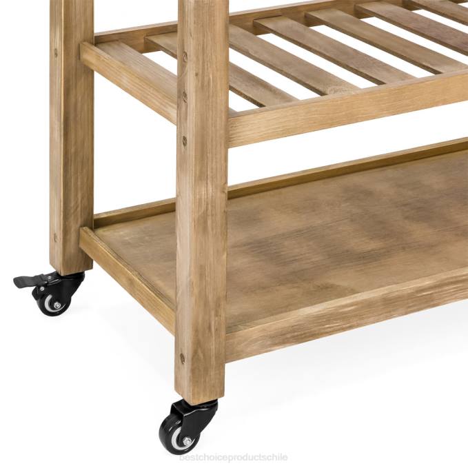 accesorio Best Choice Products Carro de barra y almacenamiento con isla de cocina con tapa de acero inoxidable marrón08BN1281